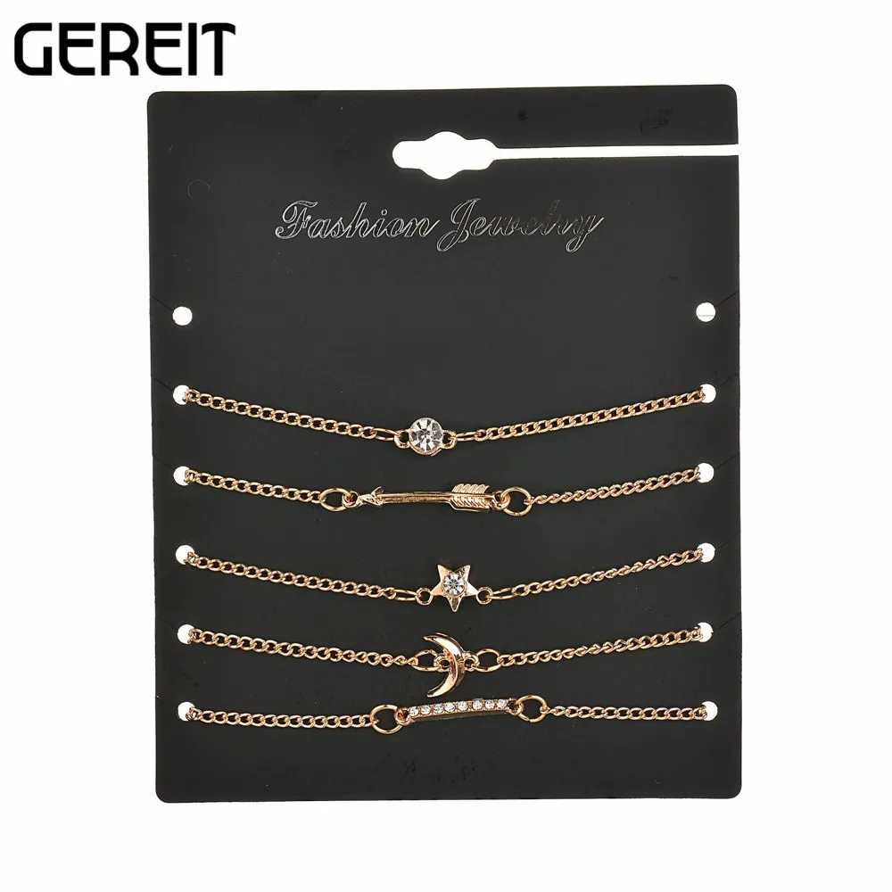 GEREIT Korean Sweet Style Charm Bracelets Set Moon Star Dangle Charms