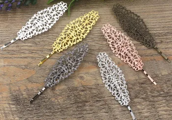 

24x64mm Blank Bobby Pins Hairpins Bases Vintage Filigree Flower Hair Clip Findings DIY Hair Accessories Women's Jewelry Making