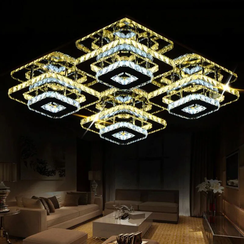 

Modern LED rectangular living room lamp K9 crystal ceiling lamp atmospheric creative living room lamps led lighting fixture lamp