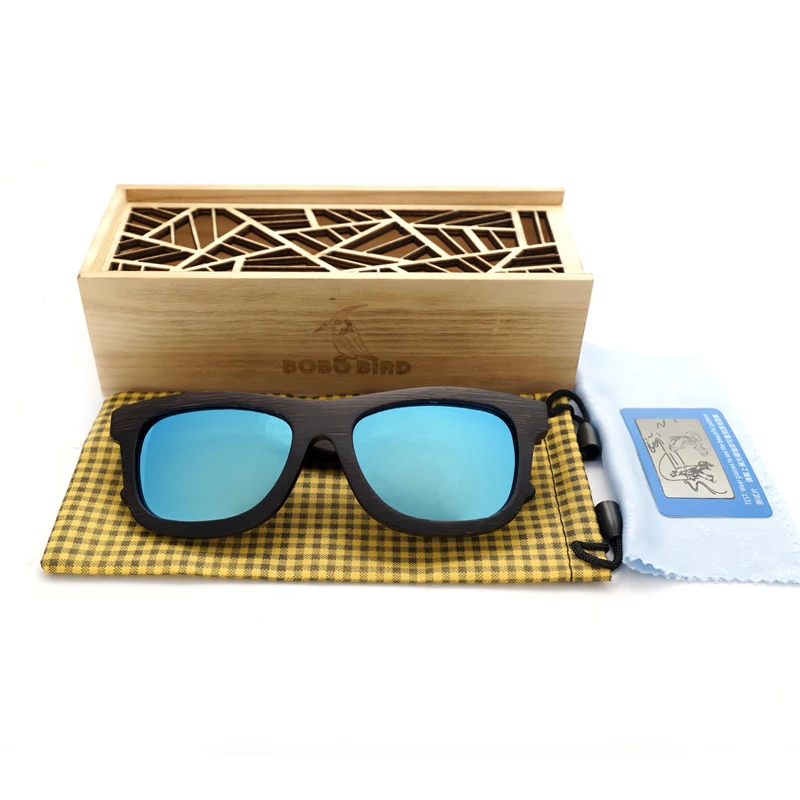 BG005d Simple Style Wooden Sunglasses with blue lens (8)