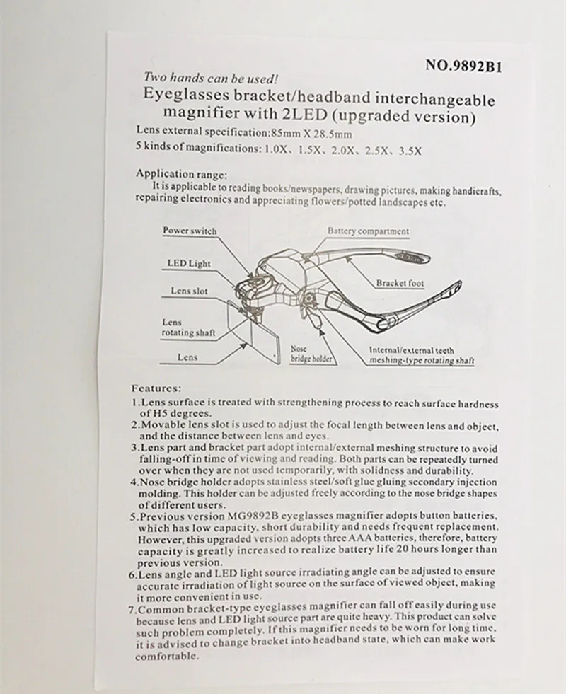 1.0X-3.5X Регулируемая Лупа 5 линз Лупа 2 светодиодные лампы повязка на голову увеличительные очки белый глаз увеличительные очки инструмент