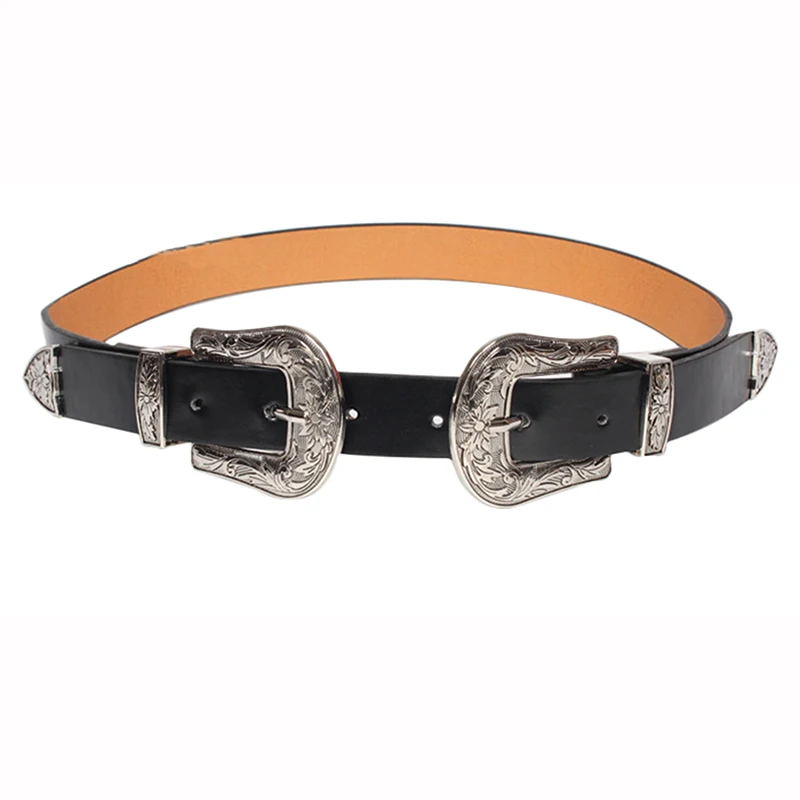 

High Quality Retro Carved Women Waist Belt Adjustable Belt For Dress Jeans Double Metal Buckle Ceinture Femme