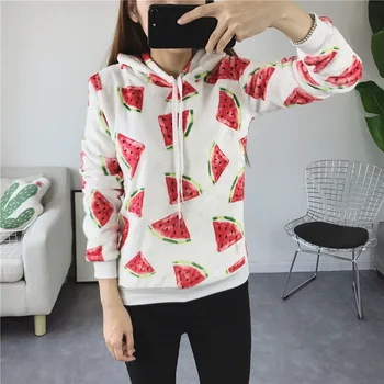 

Women's Long Sleeve O-Neck Pullover Hoodie Print Cartoon Sweatshirt Casual Sweatshirt Tops Winter Korean
