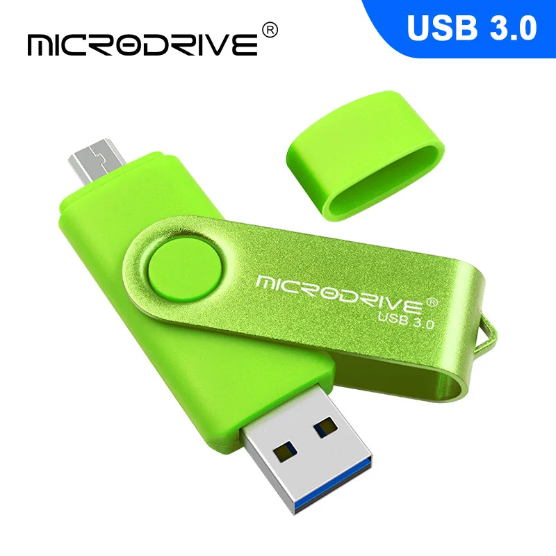 OTG USB 3,0 флеш-накопитель Вращающийся 2 в 1 USB флеш-накопитель 128 Гб 64 ГБ 32 ГБ 16 ГБ быстрая скорость флешки USB карты памяти - Color: Green