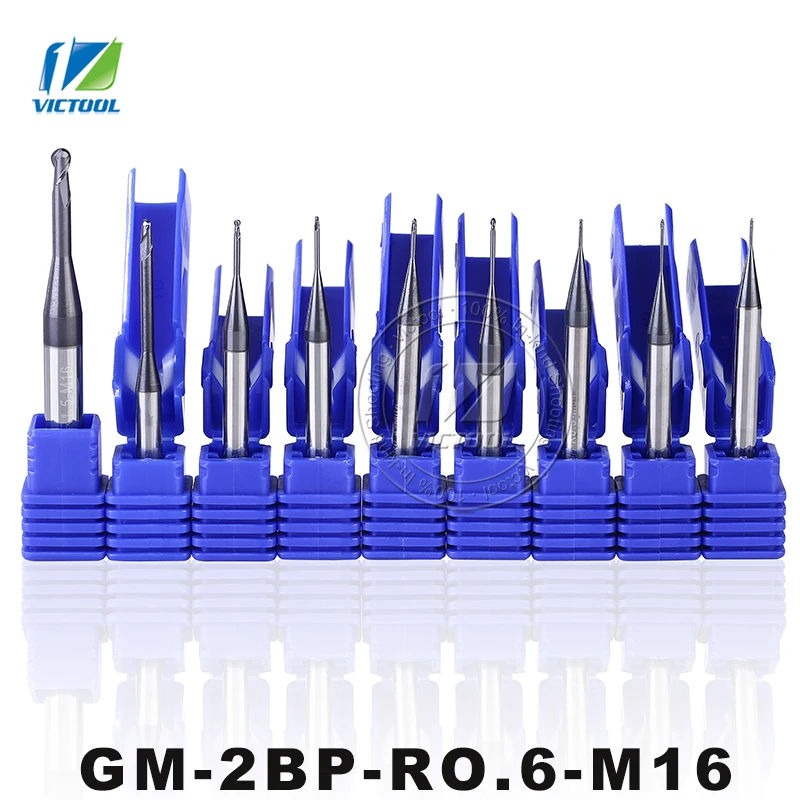 

5pcs/Lot GM-2BP-R0.6-M16 Ball Nose End Mills 2-Flute Straight Shank Long Neck Short Cutting Edge Tools Machining for Cast iron