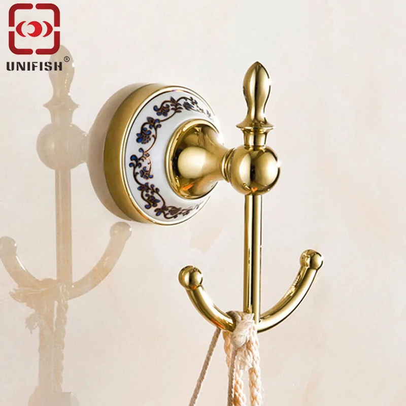 UniFish Bathroom Wall Mount Antique Brass Hardware Robe Hook with Ceramic Flower Living Room Bronze Hangers | Обустройство дома