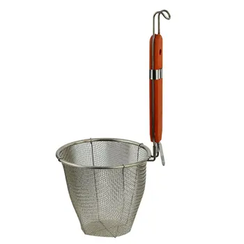 

HOT-Wooden Handle Stainless Steel Kitchen Ware Dumplings Noodles Mesh Strainer 5.3" x 4.9"