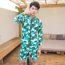 Мужские плавки, брюки, рубашки, XL-3XL, камуфляжный купальник, мужской купальник на молнии, с принтом, 3 цвета, костюм для дайвинга, с длинными рукавами