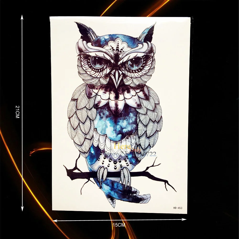 Image Sexy Men Women Body Art Tattoo Sleeve Blue Crystal Snowy Owl Branch Design Temporary Tattoo Sticker Waterproof Arm Tatoo HHB453