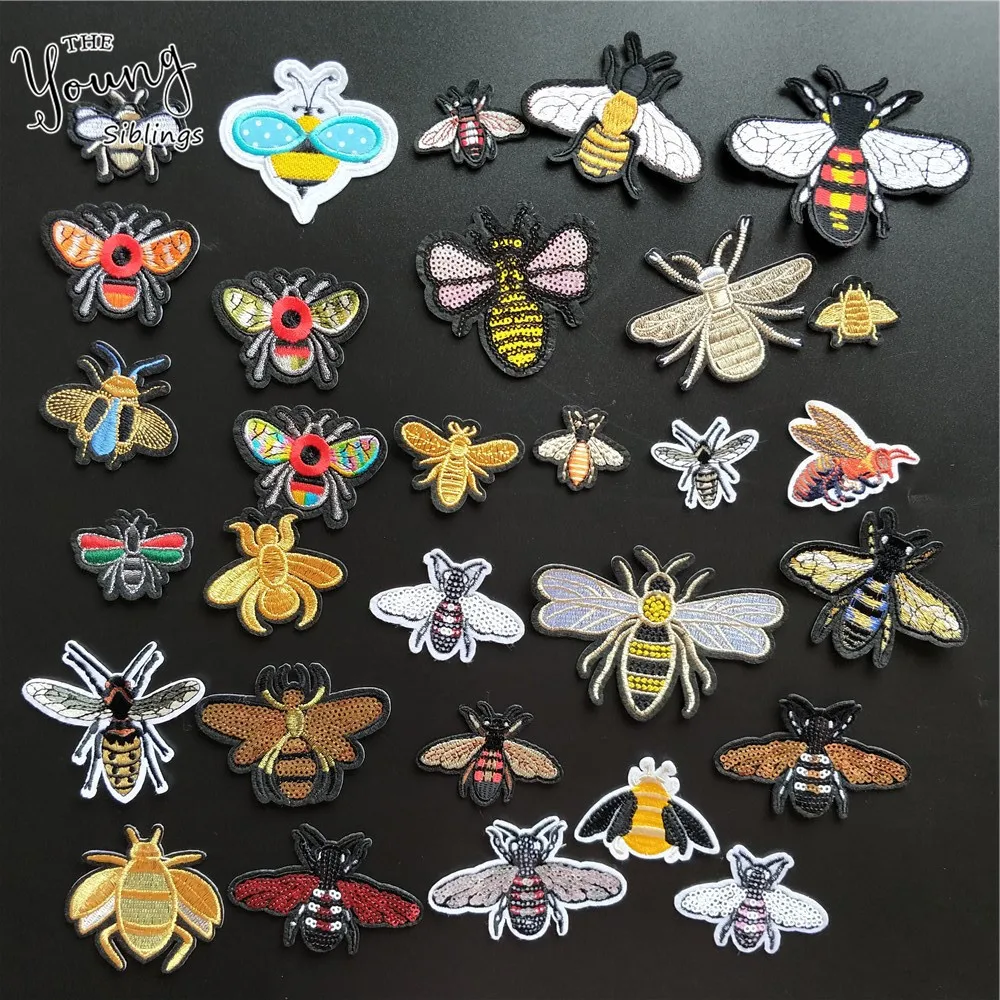 Bee sequins Embroidered Sew Iron On Patch Badge Fabric Bag Hat Applique Clothes