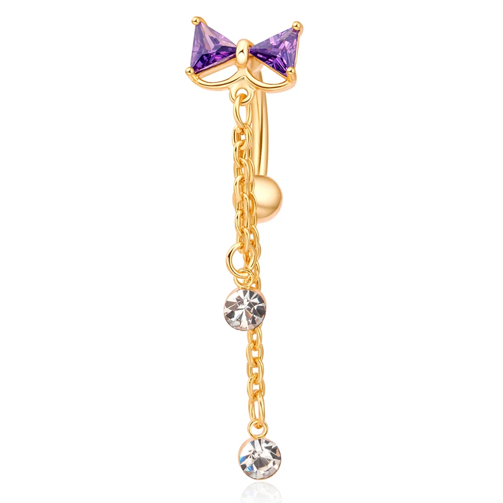 New Fashion Popular Women Girls Hot Reverse Belly Rings Gold Sliver Dangle Clear Navel Nail Body Piercing Jewelry |