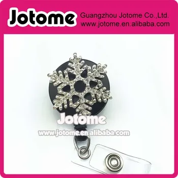 

Snowflake Crystal Retractable Badge Reel Holder - Rhinestone ID Badge Clip