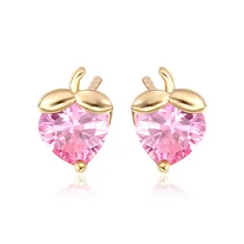 Милые серьги-гвоздики в форме сердца с кубическим цирконием, разноцветные, с клубничкой, маленькие, для детей, девочек, детей, не вызывают аллергию, золотого цвета, ювелирные изделия