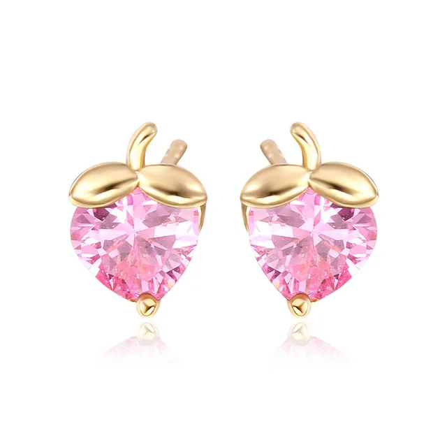 Cute Heart Cut Cubic Zircon Multi Color Strawberry Small Stud Earrings