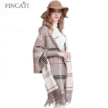 2016 Autumn Winter Women’s Thick Cashmere Tartan Scotch Plaid Knitted Reversible Wear Ponchos Pashmina Tassels Shawl Cardigan