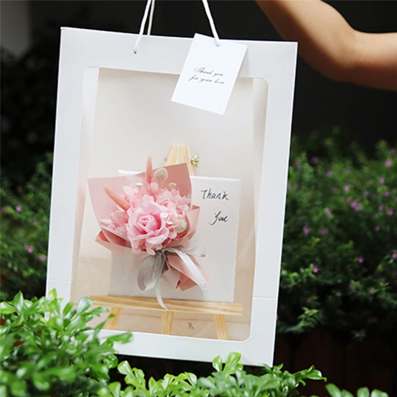 

5pcs Rose Flower Tote Bag Transparent Flower Gift Bags Wedding Party Decoration Can Hang Hard Girlfriend Flower Gift Boxes