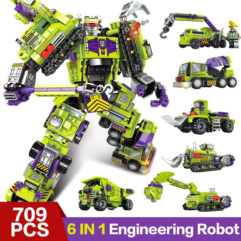 Transformation Building Blocks Compatible LegoiNglY City Trucks Car Helicopter Brick Toy For Children