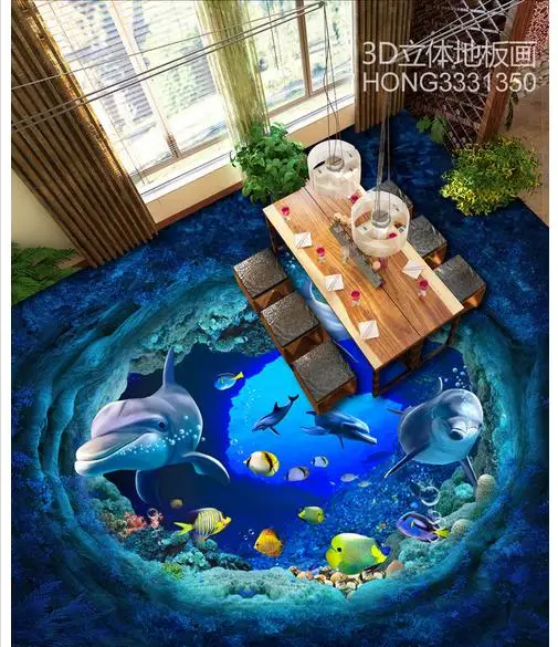 

Custom photo Waterproof floor wallpaper beautiful 3 d dolphins 3 d dolphins 3d mural PVC wallpaper self-adhesion floor wallpaer