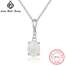 925 пробы Серебряное ожерелье с подвеской в виде бесконечности для женщин, созданное овальное белое опаловое ожерелье, ювелирное изделие, подарок для матери(Lam Hub Fong