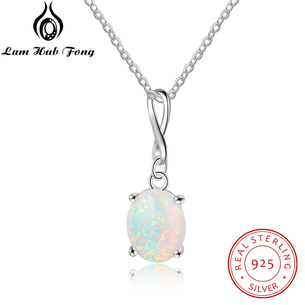 

925 Sterling Silver Infinity Pendant Necklaces for Women Created Oval White Opal Necklace Jewelry Gift for Mother (Lam Hub Fong)
