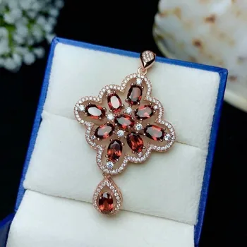 

shilovem 925 silver sterling real natural red garnet pendants send necklace classic Christmas gift new plant 4*6 bz0406088ags