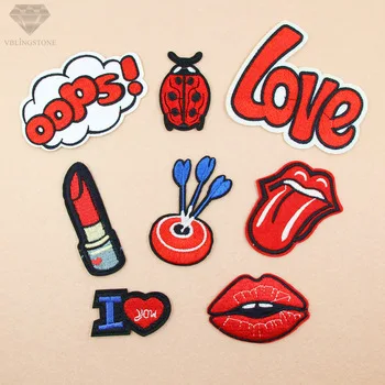 Red Love Matt Lipstick Stripe Patches for Clothing Soldering Iron Patch Embroidered Appearance On Clothes for Back Bags Felt