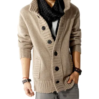 

2017 Brand Fashion Mens Wool Cardigan Sweaters Men's Thick Stand Collar Pullover Korean Full Sleeves Slim Solid Mens Sweaters