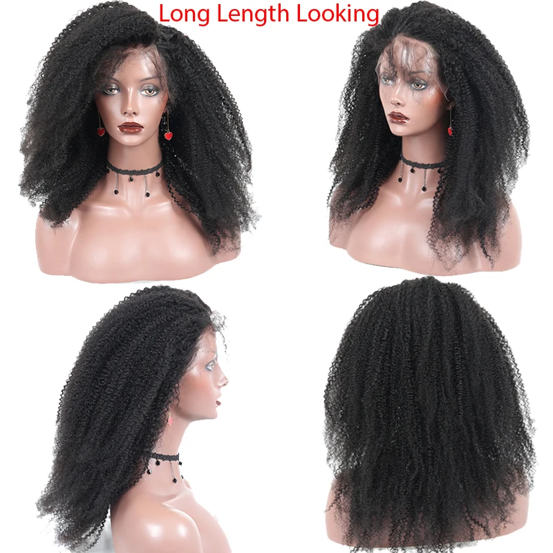 Афро кудрявый парик 13x6 короткие Синтетические волосы на кружеве человеческих волос парики для женский, черный 150 плотность полный конец предварительно сорвал кружевной парик без клея