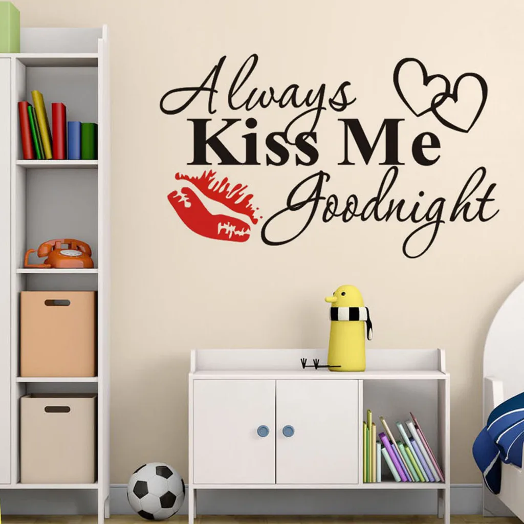 Always Kiss Me Goodnight красные губы Креативный дизайн новые настенные наклейки практичные наклейка с цитатой снимающиеся наклейки