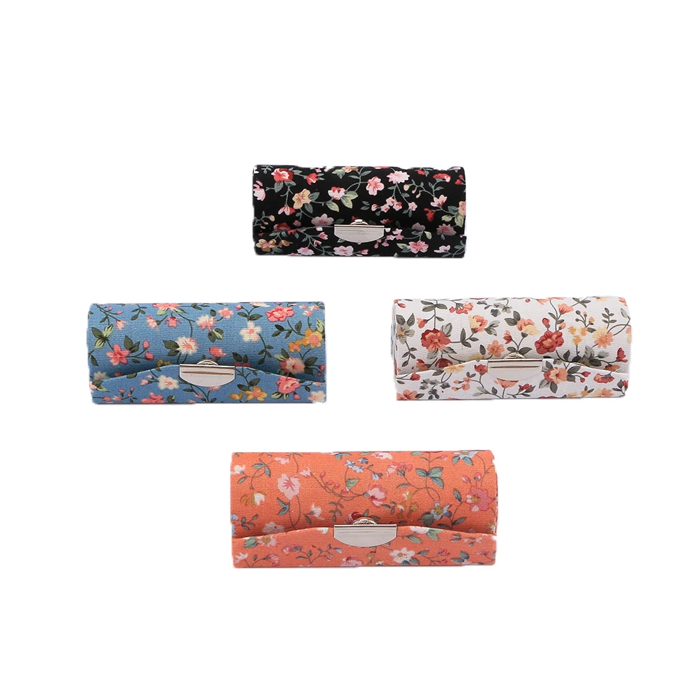 Lipstick Box Flower Printing Single Storage Case Cosmetic Bags With Mirror Women Makeup Make Up | Дом и сад