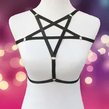Пентаграмма бондаж бюстгальтер ручной работы клетка бюстгальтер упругой harajuku полюс Танцы белье сексуальные летние пентаграмма восточном подвязки