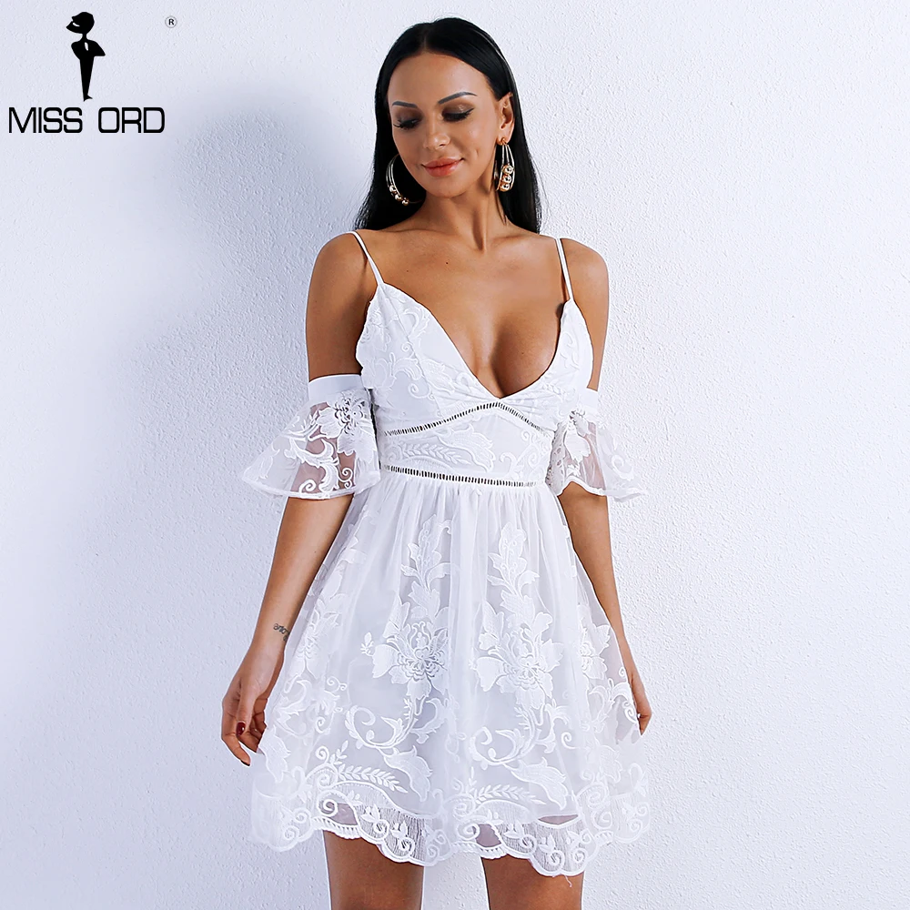 

Missord 2019 Spring and Summer Off Shoulder Short Sleeve Elegant Dress Female Backless Solid Color Sexy Mini Party Dress FT9003