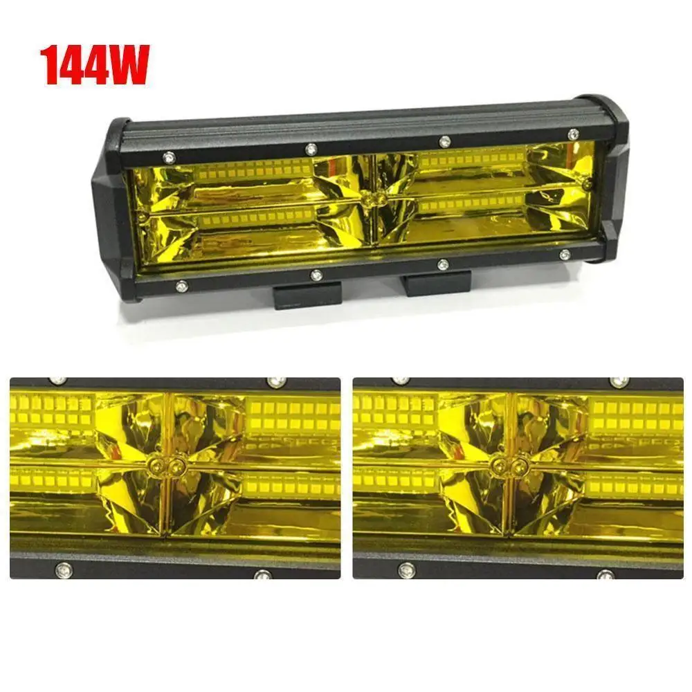 

10 Inch 144W Yellow LED Work Light Bar Flood Spot Driving Lamp For Offroad Truck 6000K 14400lm