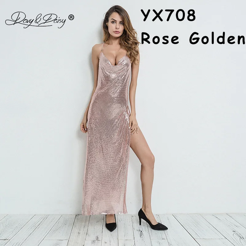 DAVYDAISY женское сексуальное длинное платье с металлической цепочкой с открытыми плечами эротическое женское порно Клубное сексуальное женское белье сексуальные костюмы DR006 - Цвет: YX708 Rose Golden