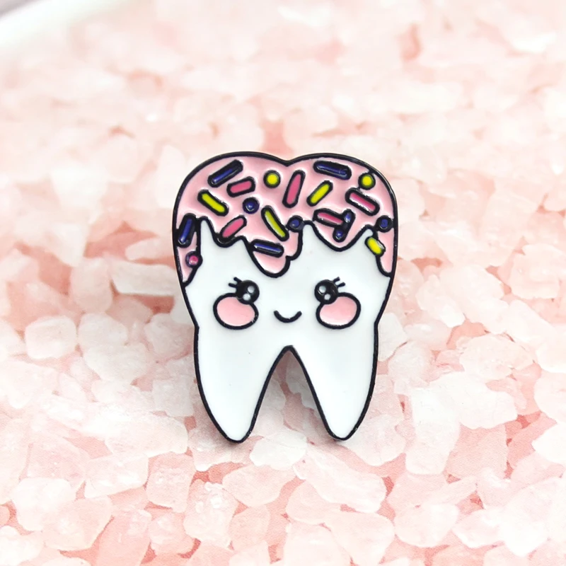 

Pink Sweet Tooth Lovely Cartoon Tooth Enamel Brooch Sweater Denim Badge Kids Foodie Gifts Jewelry