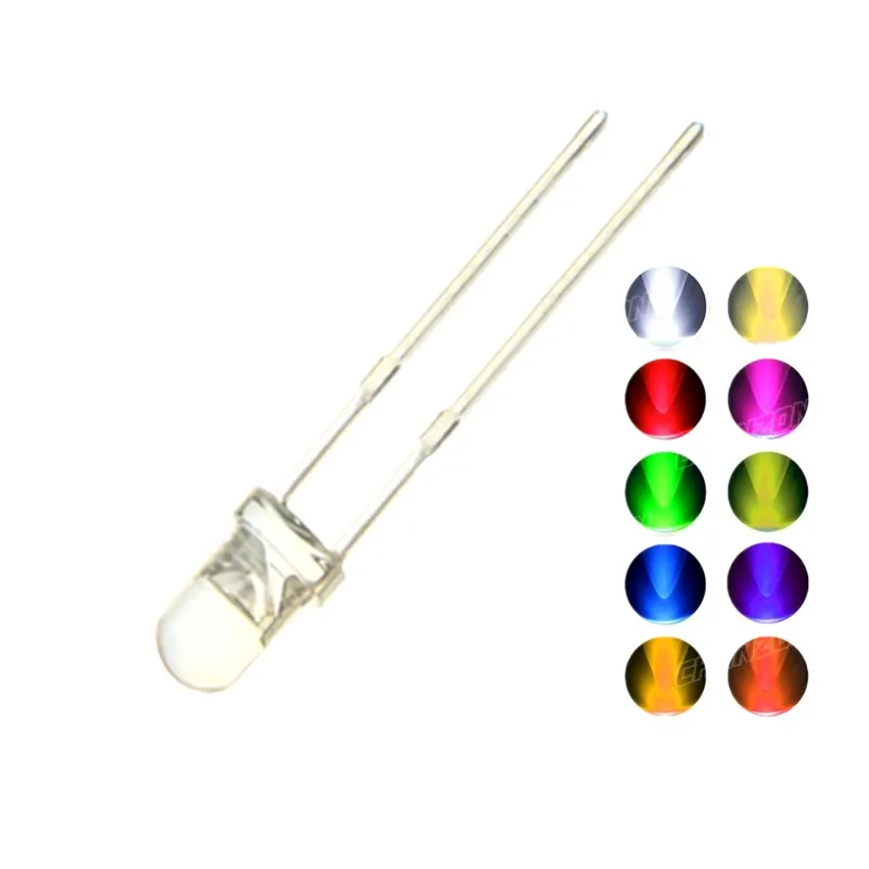 

100PCS 3MM LED Diode Kit 3V DIY Set Light Emitting Warm White Green Red Blue Yellow Orange Purple UV Pink Ultra Bright 20mA
