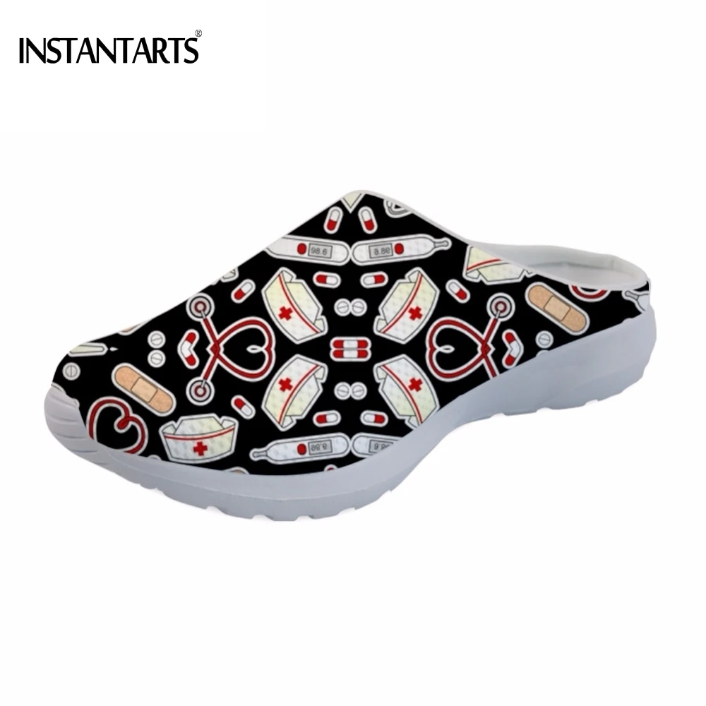 

INSTANTARTS 3D Printing Cartoon Nurse Summer Slip On Mesh Sandals Woman Fashion Lightweight Girl Flat Shoes Casual Beach Slipper