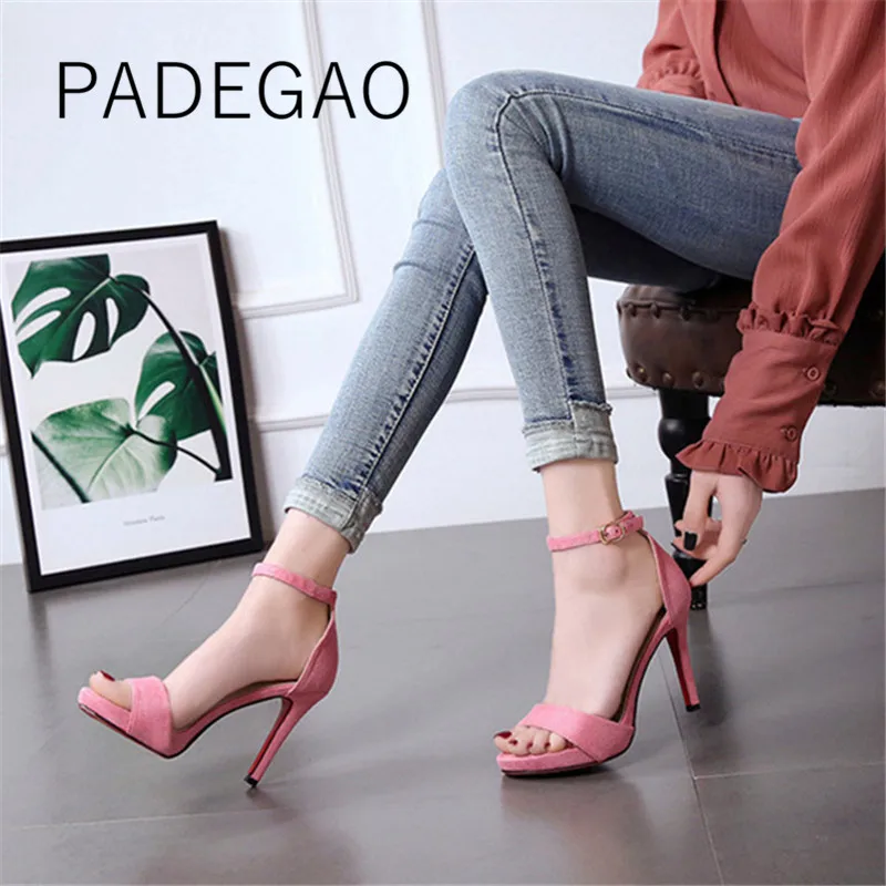 

Summer Sexy Party Ladies Pink Platform Sandals Flock High Heels Luxury Womens Shoes