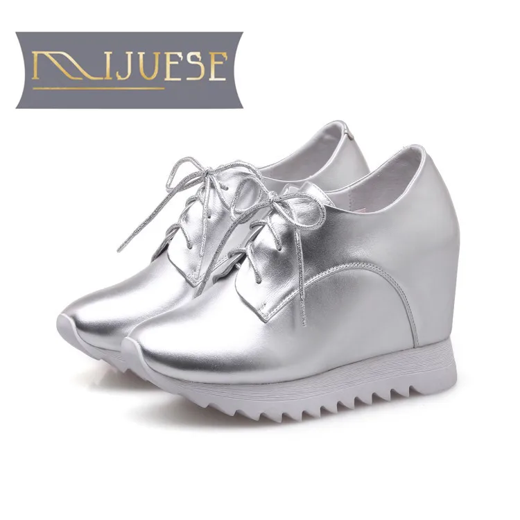 MLJUESE 2018 women pumps Genuine leather increased Internal elegant high heels platform wedges pumps breathable shoes