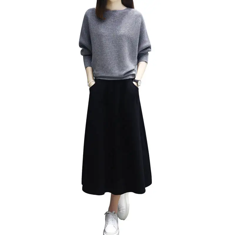 

Fashion Autumn Winter Women Tracksuit Ensemble Femme Knitted Sweater And Long Skirt Sets Female Vintage Slim Two Piece Set X02
