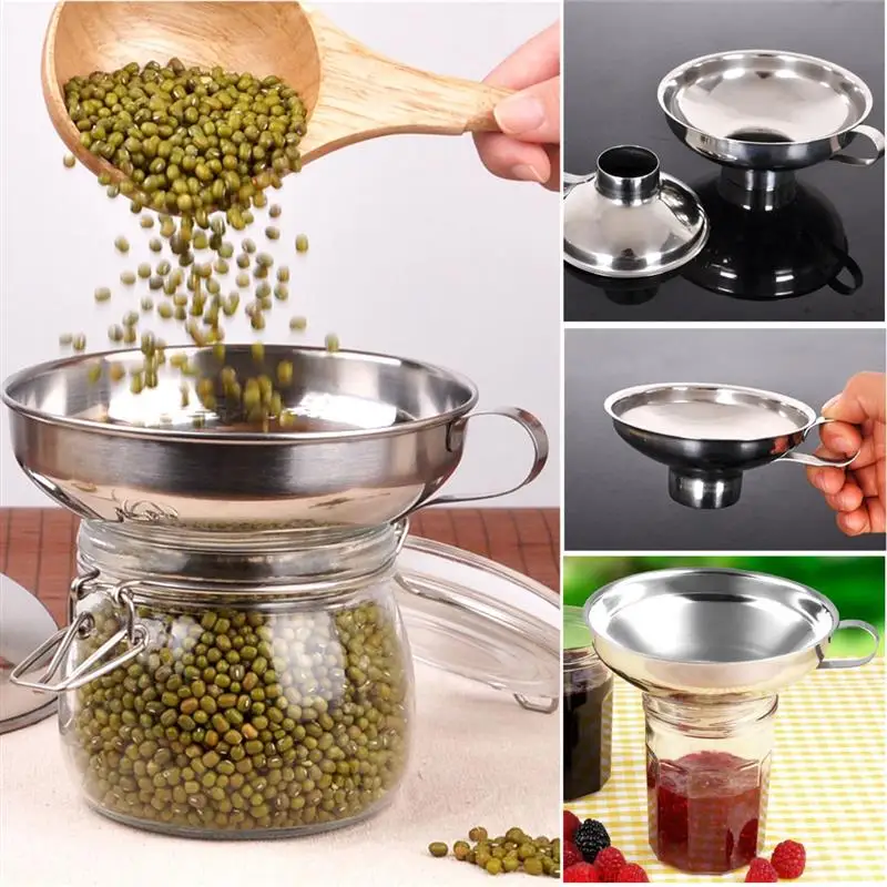 

Stainless Steel Wide Mouth Canning Funnel Oil Leak Salad Dressing Funnel Thick Wine Water Filling Filter Kitchen Cooking Tools