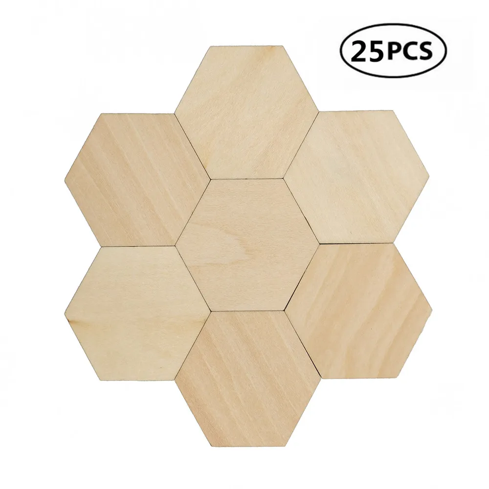 

25pcs 50mm 1.96inch Charming Hexagon Shaped MDF Wood Cut Wooden Embellishment DIY Craft Shapes for Crafting Scrapbooking