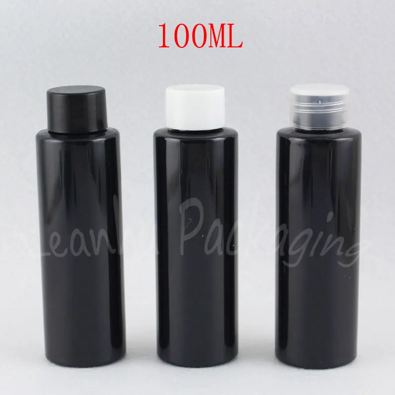 

100ML Black Flat Shoulder Plastic Bottle With Screw Cap , 100CC Toner / Lotion Packaging Bottle , Empty Cosmetic Container