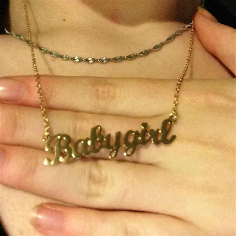 

Lovely Gift Gold Color Babygirl Name Necklace Stainless Steel Nameplate Choker Handwriting Signature Necklace For Girls