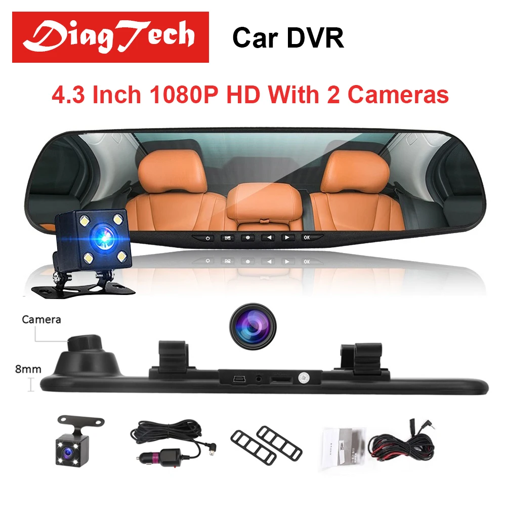 

Gryan 4.3'' 1080P HD Car Rearview Mirror Car Dvr Camera Dual Lens Rear View Mirror Digital Video Recorder Auto Dash Cam G-sensor