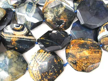 

40x50mm full strand black jet Agate Large Faceted Round Coin Stone Loose Pendant Bead