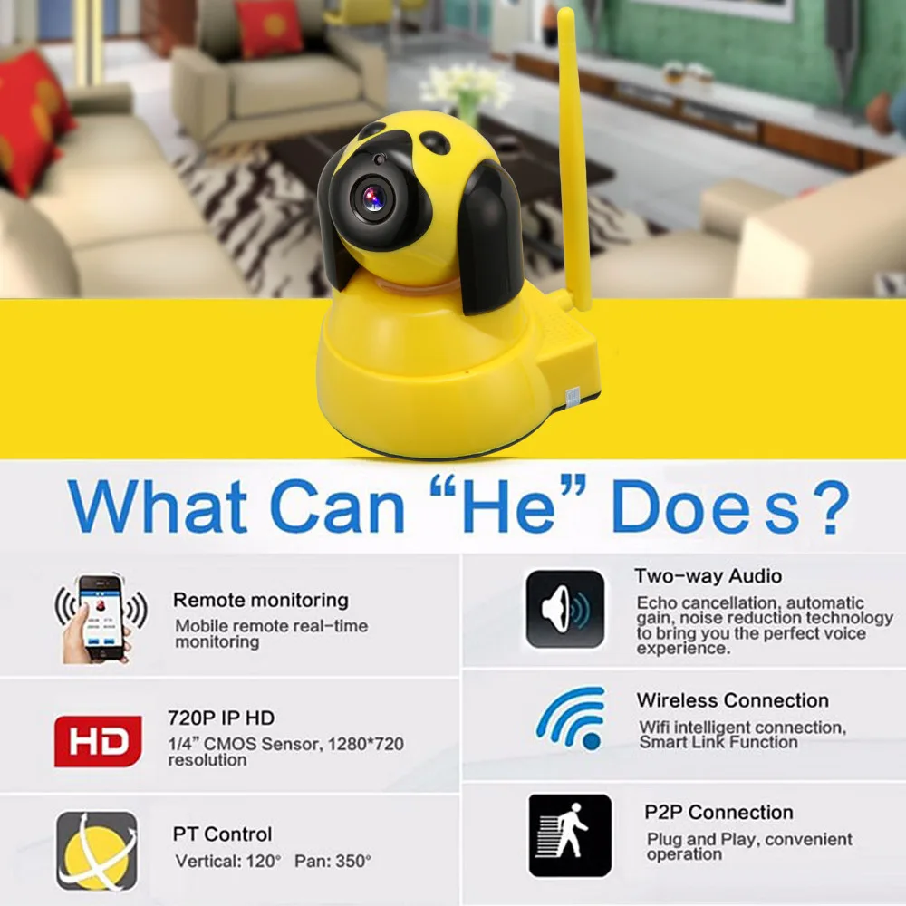 720 P милые безопасности сети WI-FI ip мегапиксельная камера HD Беспроводной Цифровая безопасность ip камеры, ИК-Ночное видение сигнализации собак