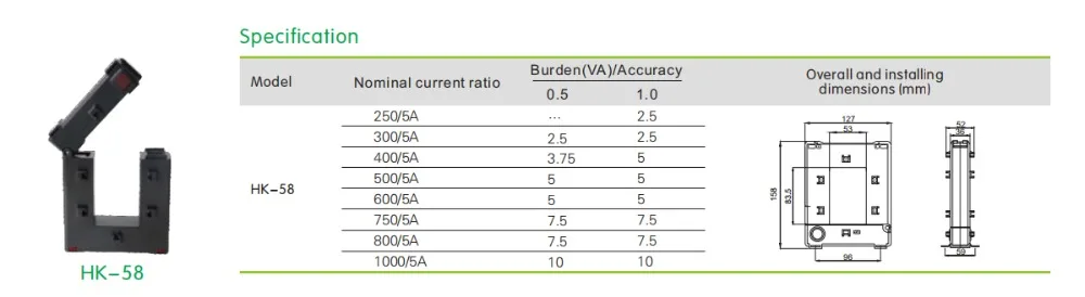 REHE HK-58 Датчик тока зажима типа 250-1000A/5A Высокая емкость класса 0,5 трансформатор тока Производитель
