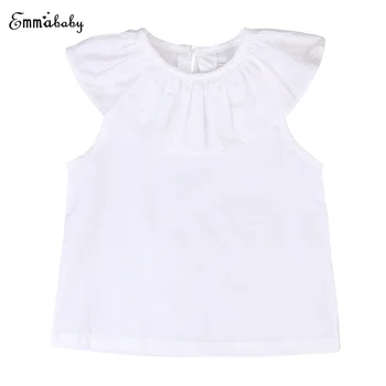 

White T-Shirts Baby Princess Girls Shirts Top White Tops Lotus Leaf Sleeve Cotton T Shirt Summer Sleeveless Top