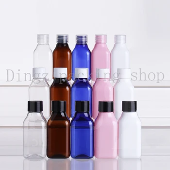

50pcs 50ml Plastic screw cap PET Bottles Cosmetic Square Multicolor 50ML clear squre plastic bottle